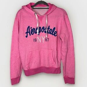 Aeropostale Pink NY 1987 Hoodie Sweatshirt Womens Large Embroidered Logo Y2K